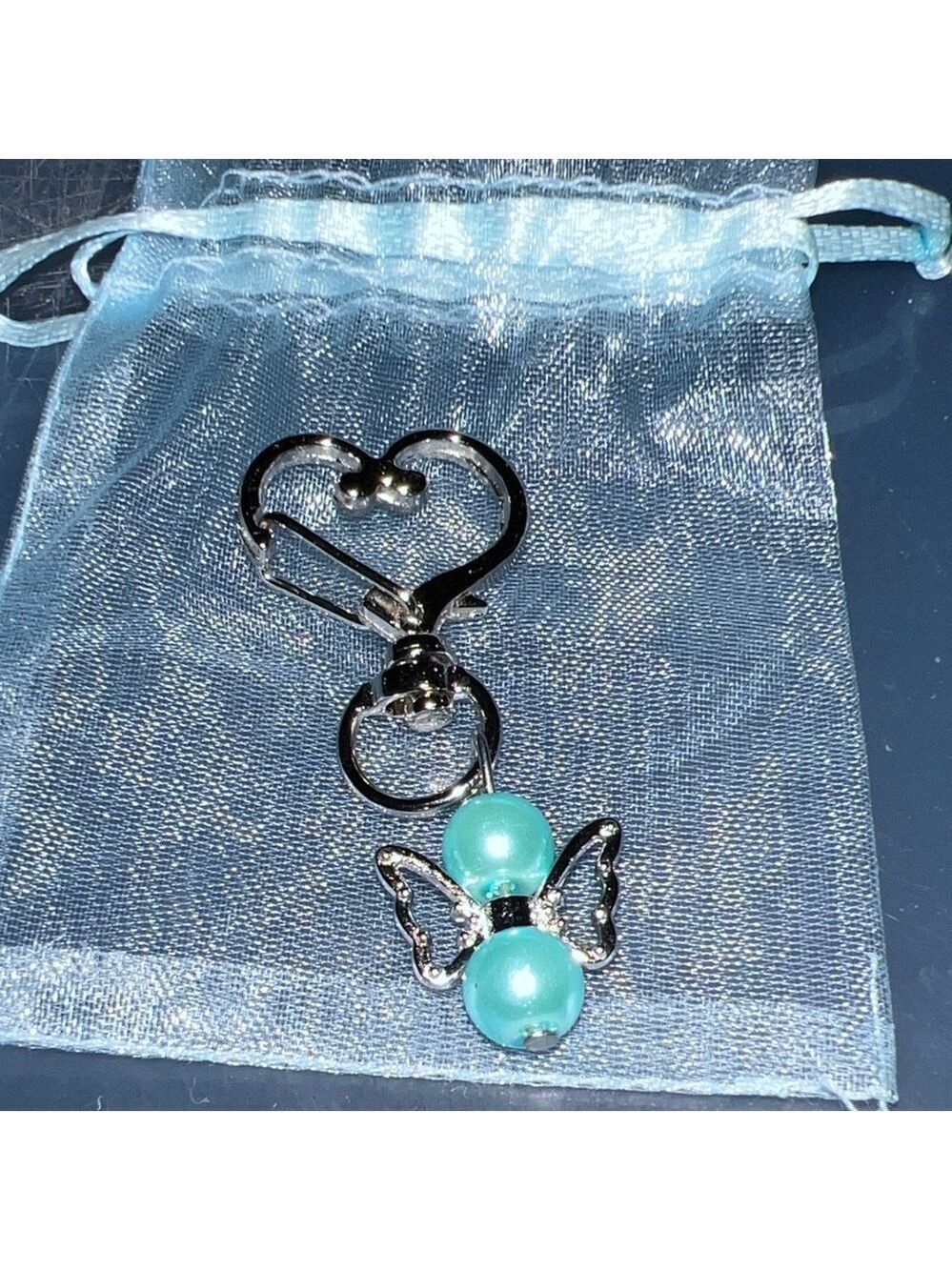 Silver Angel Keychain Charm with Turquoise Pearls